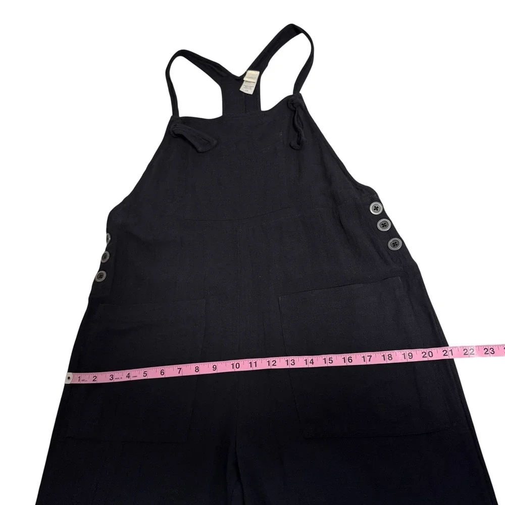 L. Space | Freya Overalls Black Tie Shoulder Jumpsuit Beach Cover-up Size L - Picture 10 of 12